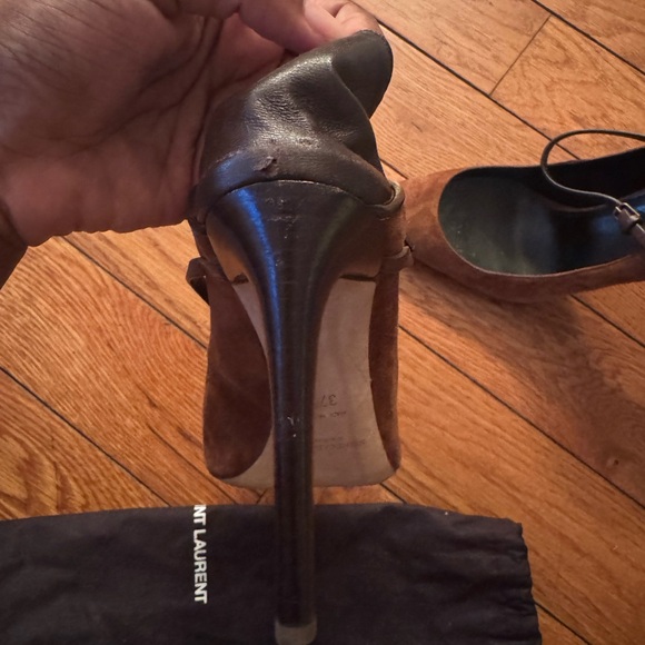 Saint Laurent Women's Suede & Brown Leather Heels. - Picture 5 of 5